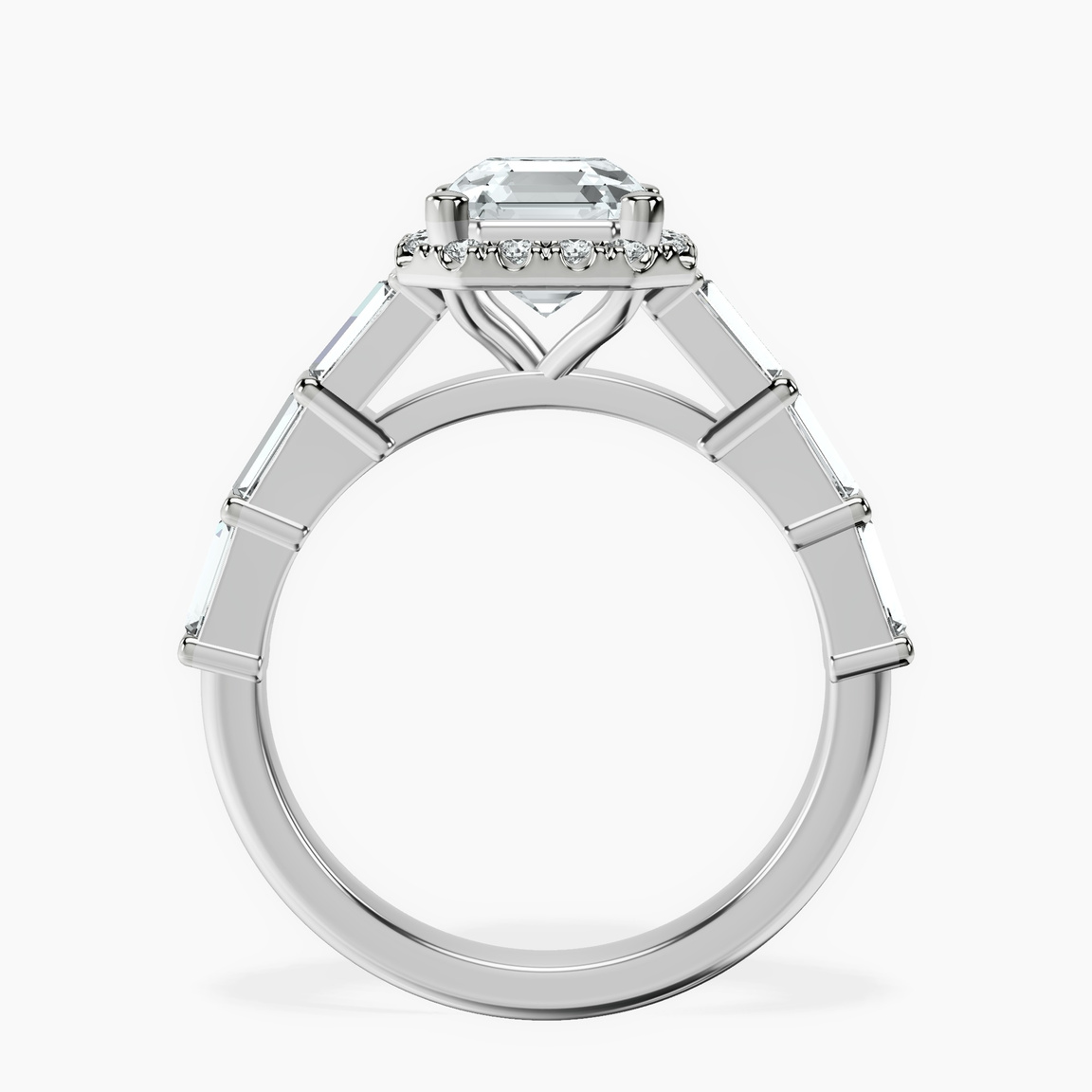 Platinum Rachel Halo Side Stone Lab Diamond Ring side right image one