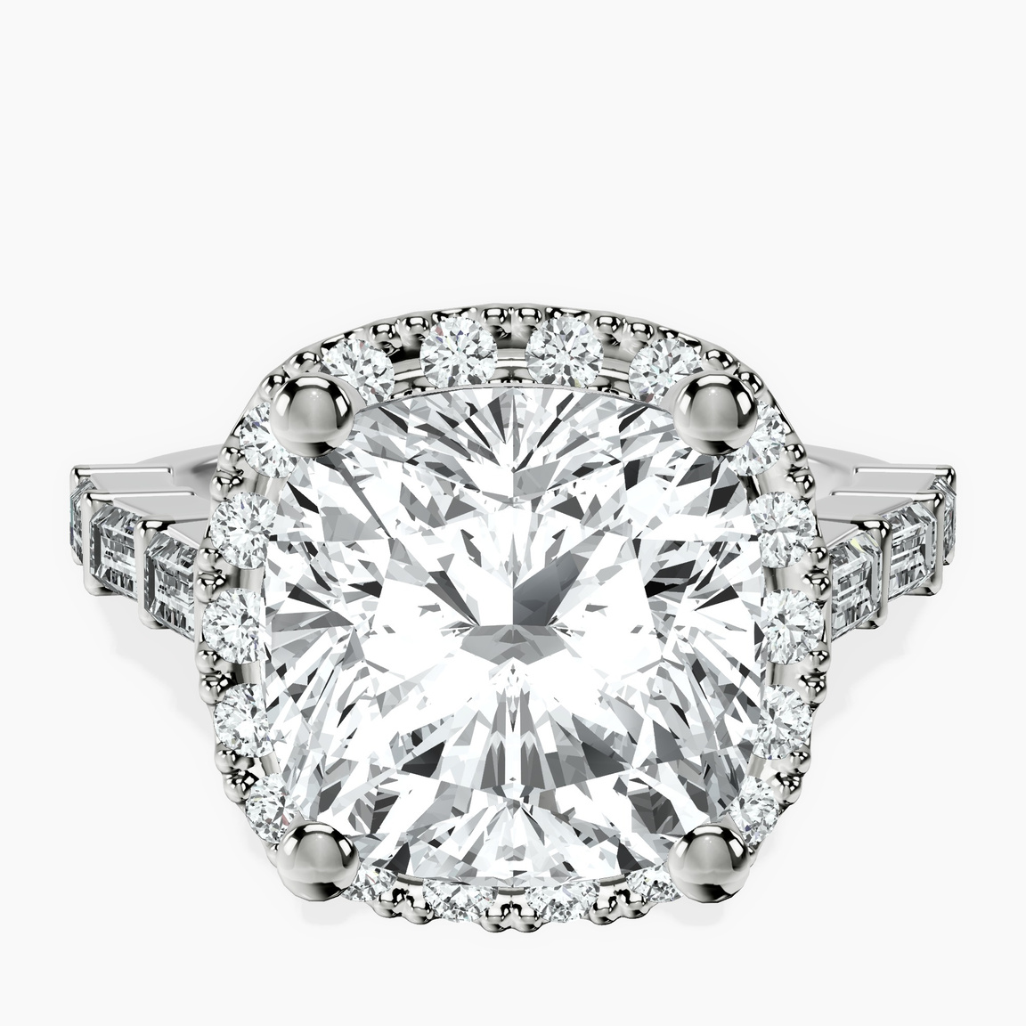 Platinum Rachel Halo Side Stone Lab Diamond Ring front image