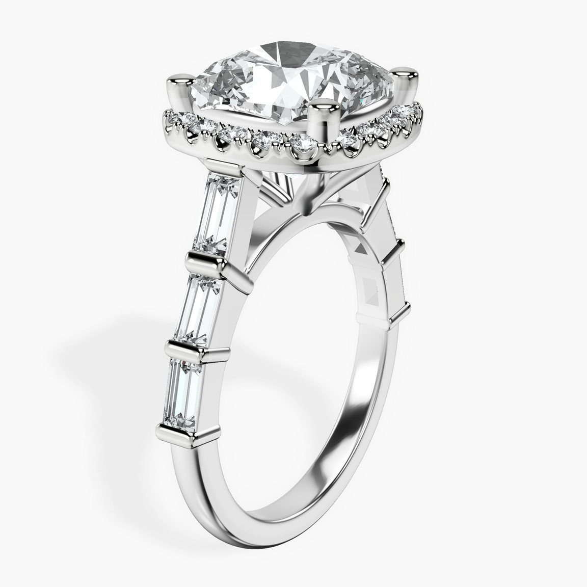 Platinum Rachel Halo Side Stone Lab Diamond Ring standing product image one