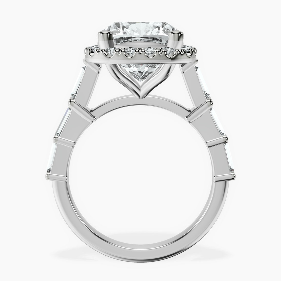 Platinum Rachel Halo Side Stone Lab Diamond Ring side right image one