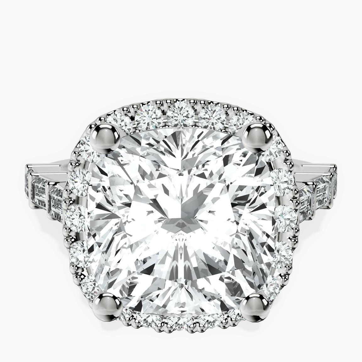 10kt White Gold Rachel Halo Side Stone Lab Diamond Ring front image
