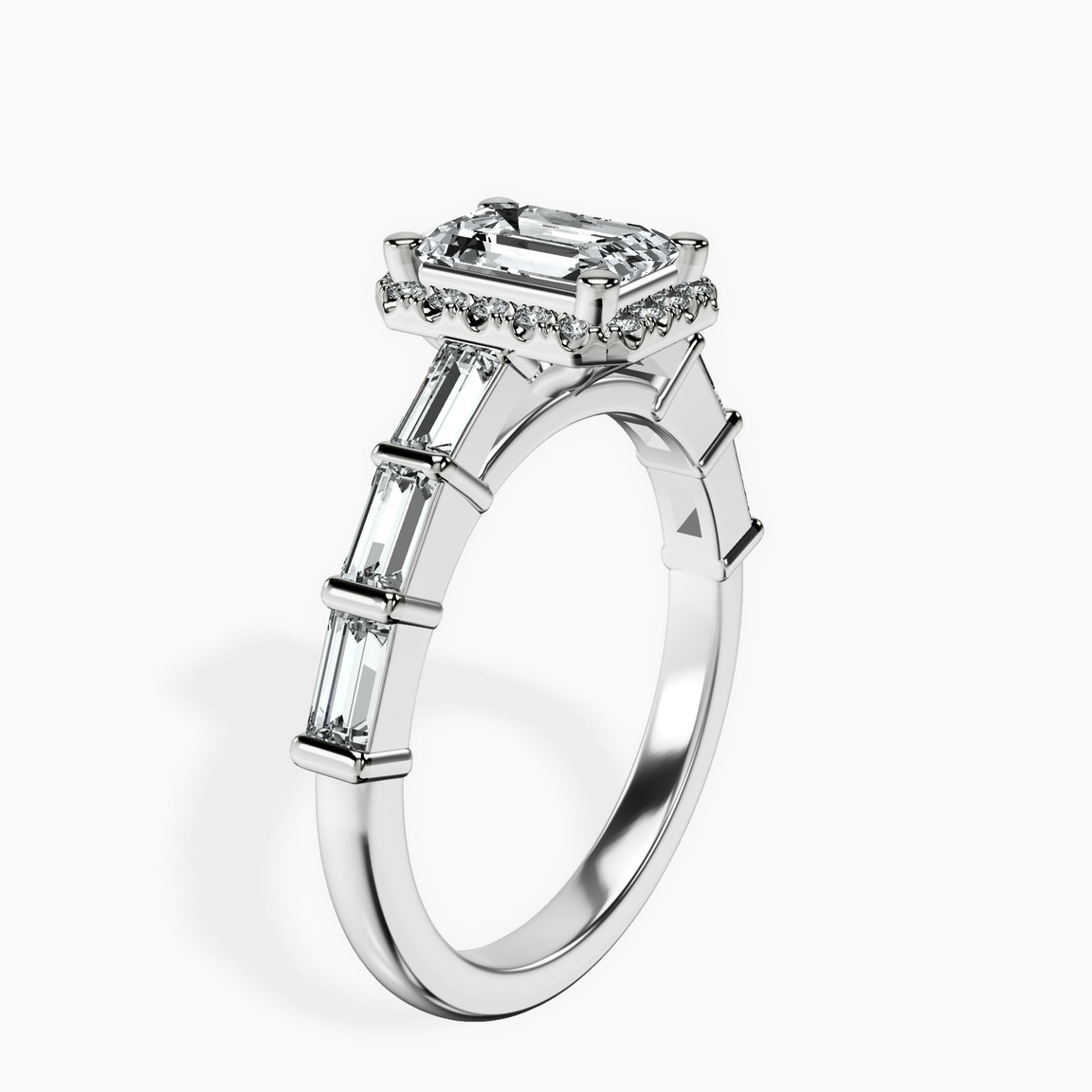 18kt White Gold Rachel Halo Side Stone Lab Diamond Ring standing product image one