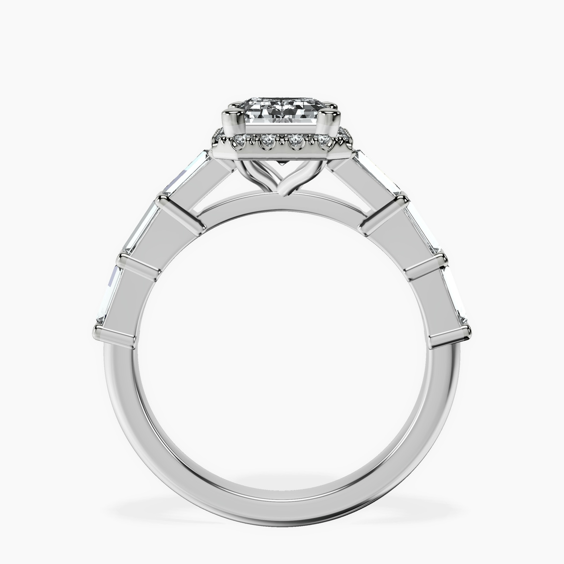 Platinum Rachel Halo Side Stone Lab Diamond Ring side right image one