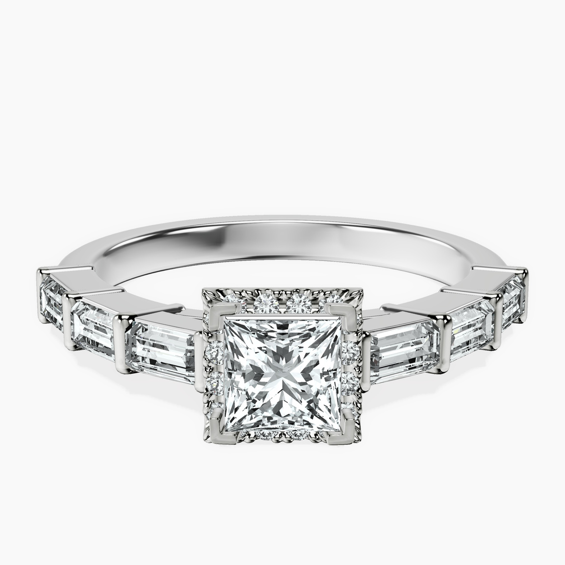 Platinum Rachel Halo Side Stone Lab Diamond Ring front image