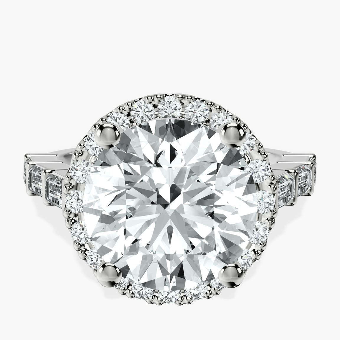 Platinum Rachel Halo Side Stone Lab Diamond Ring front image