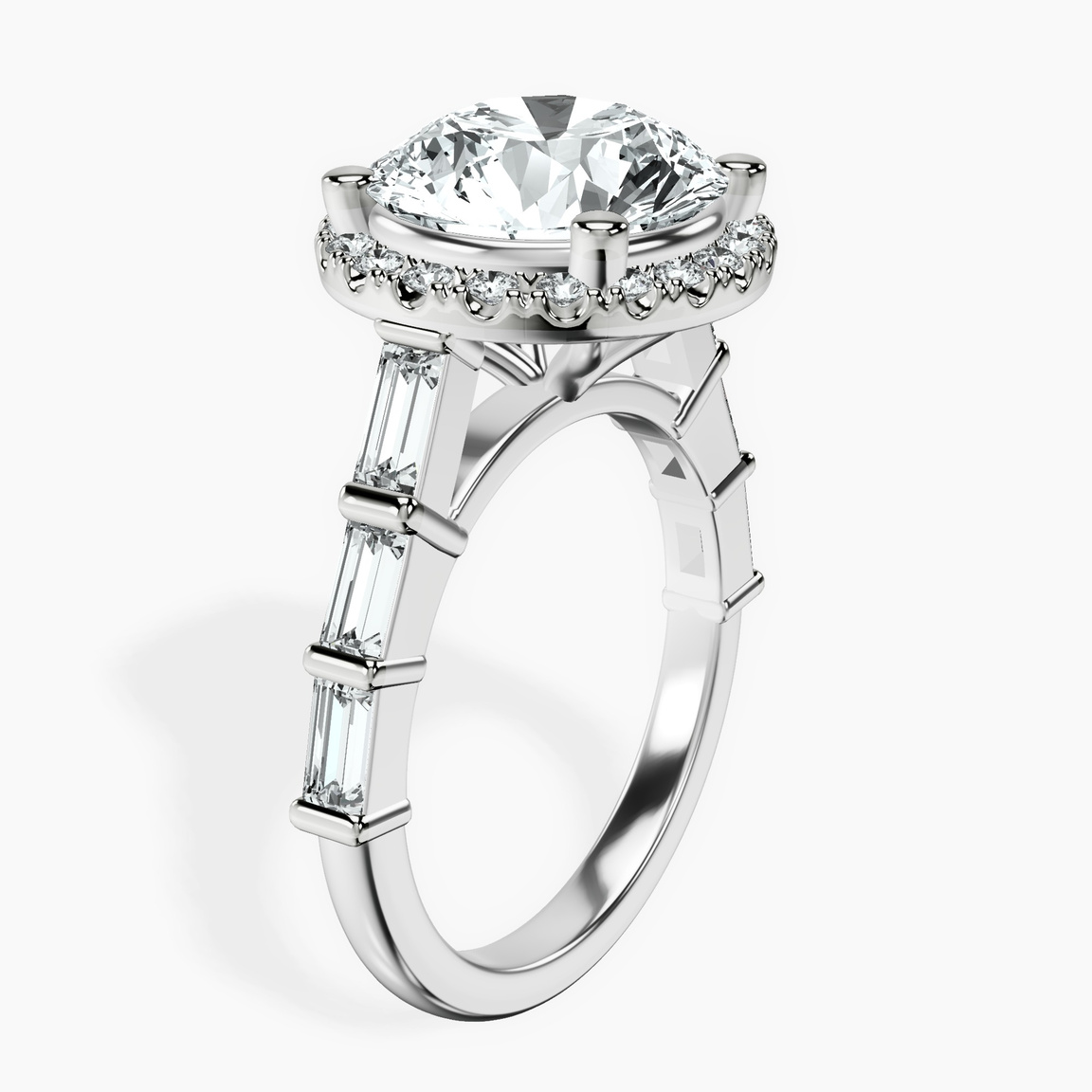 Platinum Rachel Halo Side Stone Lab Diamond Ring standing product image one