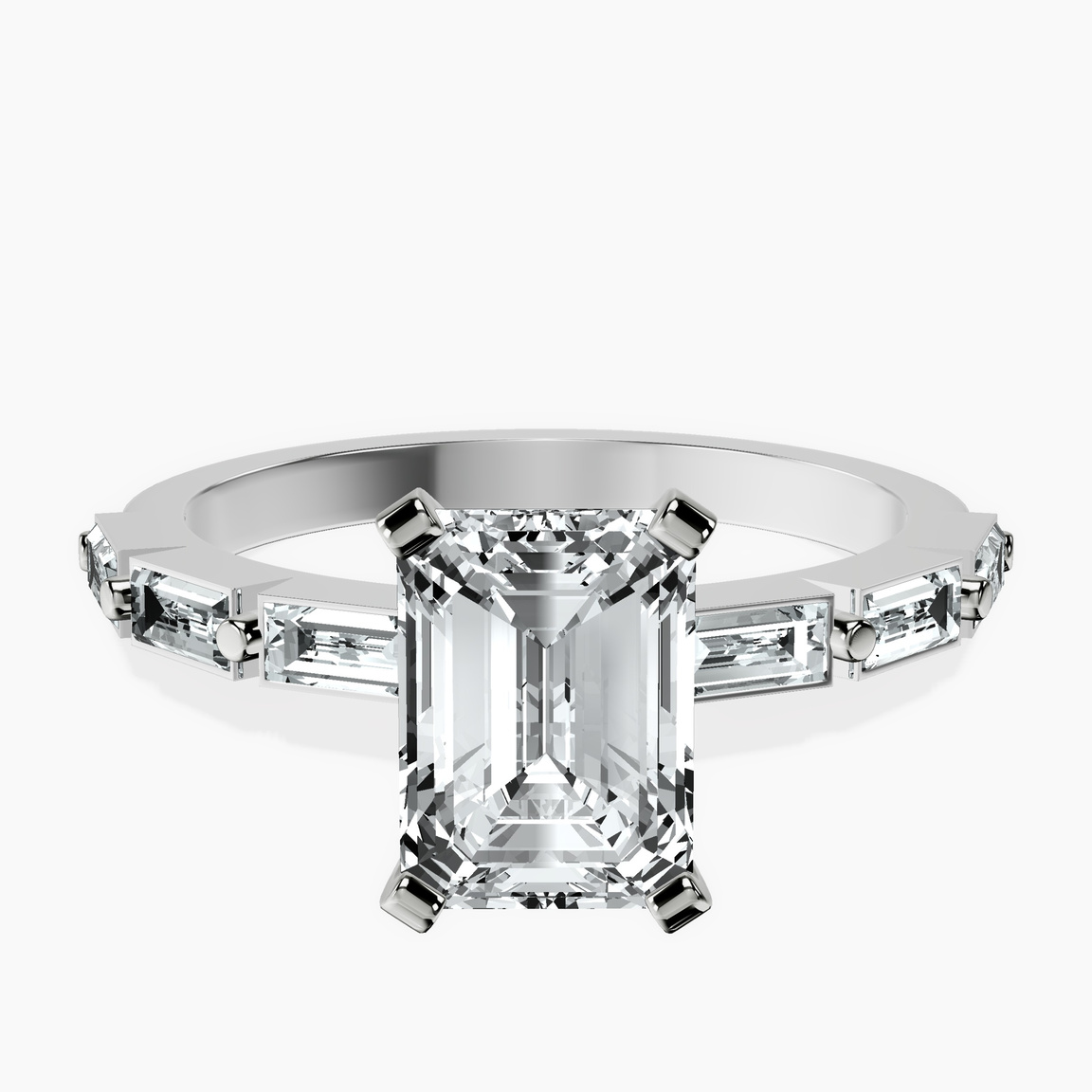 9ct White Gold Kimberly Baguette Side Stone Lab Diamond Ring front image