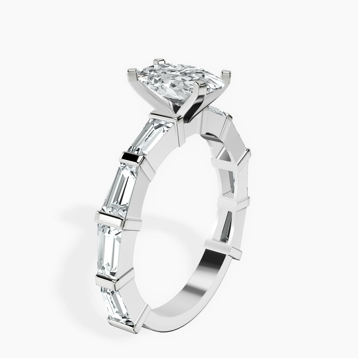 10kt White Gold Gizele Tapered Side Stone Lab Diamond Ring standing product image one