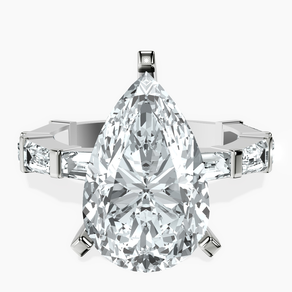 10kt White Gold Gizele Tapered Side Stone Lab Diamond Ring front image
