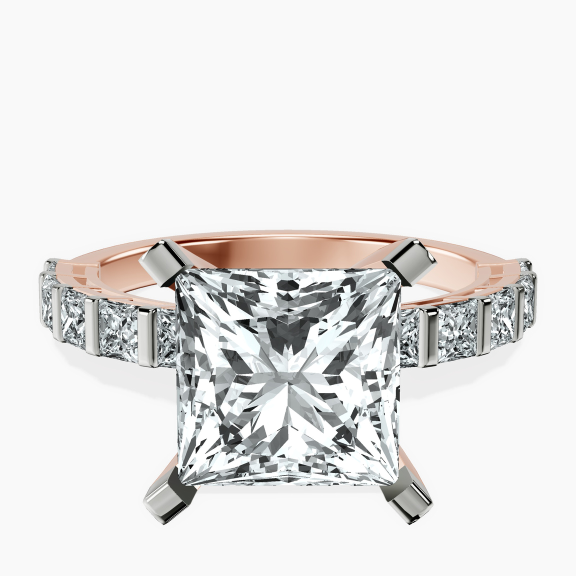 18kt Rose Gold Keziah Side Stone Princess Lab Diamond Ring front image