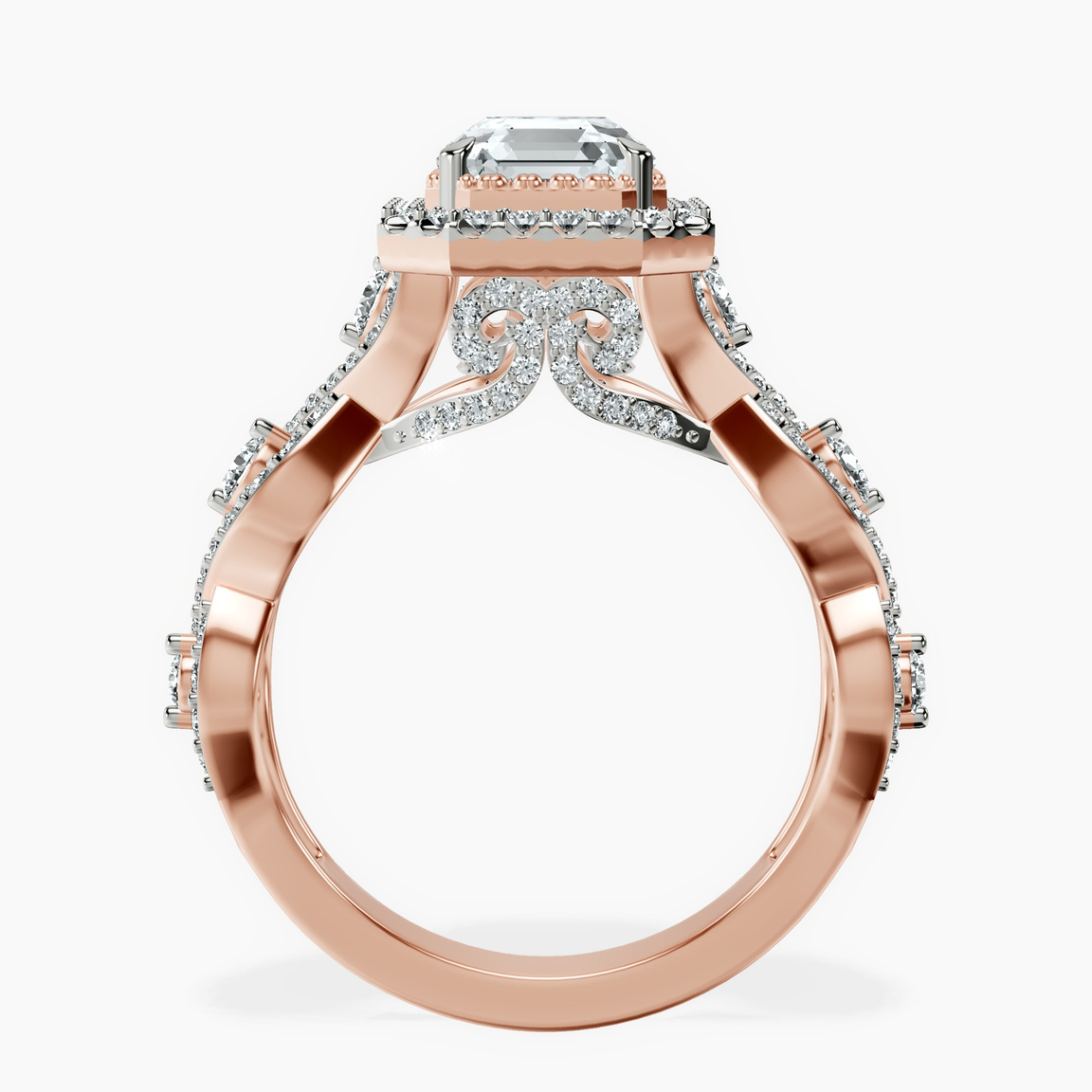 10kt Rose Gold Prestigia Criss Cross Halo Lab Diamond Ring side right image one