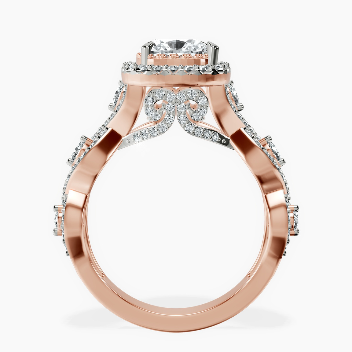 18kt Rose Gold Prestigia Criss Cross Halo Lab Diamond Ring side right image one