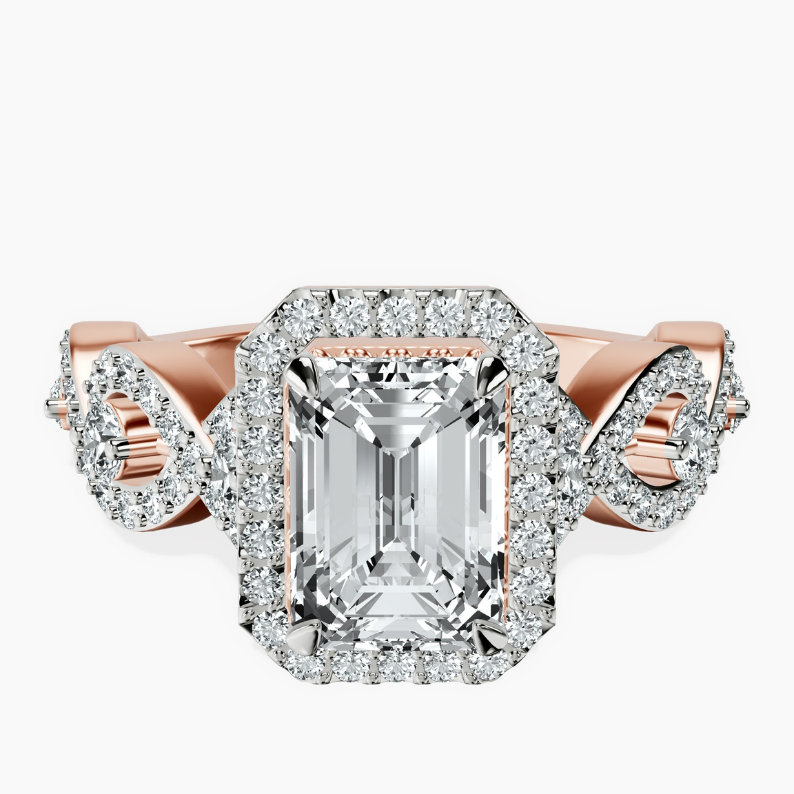 14kt Rose Gold Prestigia Criss Cross Halo Lab Diamond Ring front image