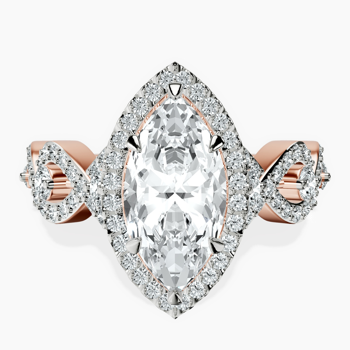 10kt Rose Gold Prestigia Criss Cross Halo Lab Diamond Ring front image