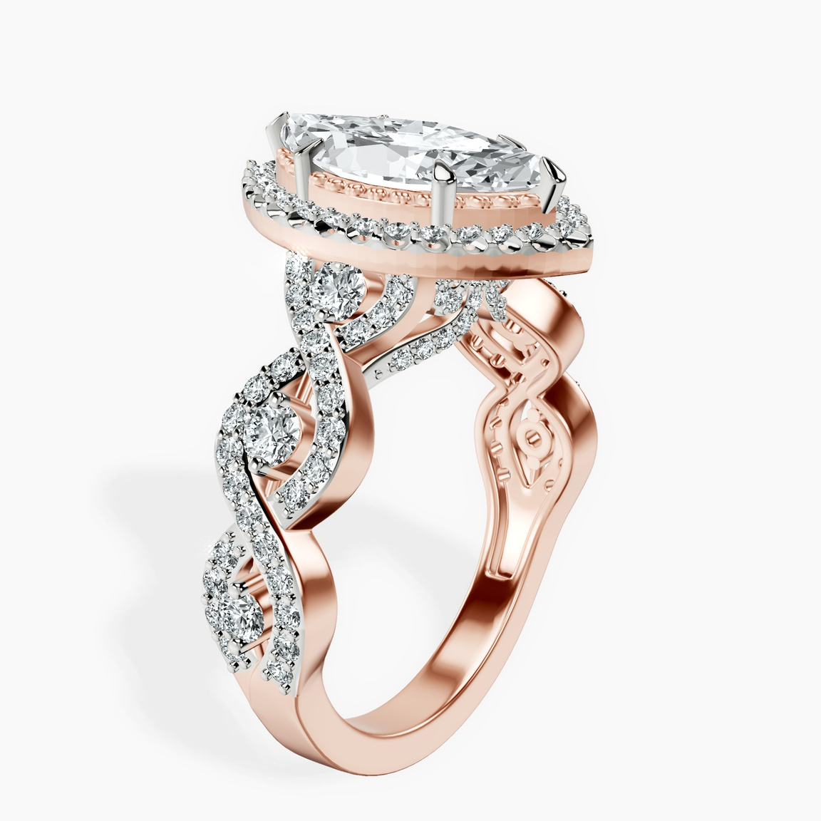 14kt Rose Gold Prestigia Criss Cross Halo Lab Diamond Ring standing product image one