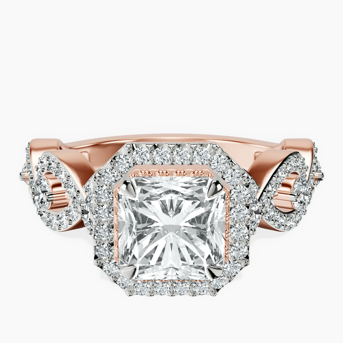 10kt Rose Gold Prestigia Criss Cross Halo Lab Diamond Ring front image