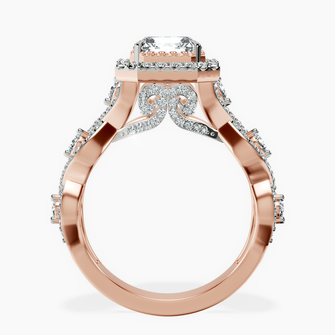 10kt Rose Gold Prestigia Criss Cross Halo Lab Diamond Ring side right image one