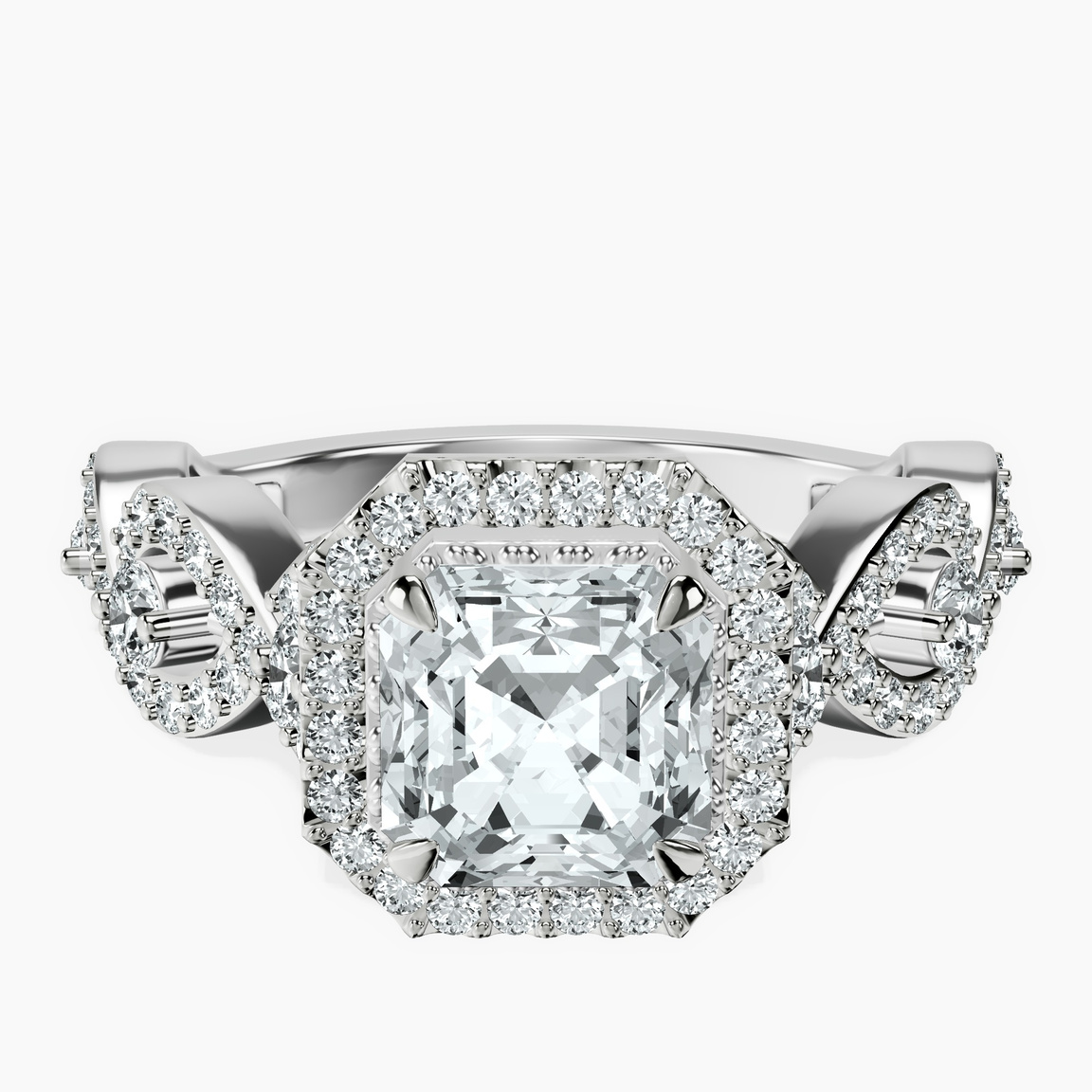 10kt White Gold Prestigia Criss Cross Halo Lab Diamond Ring front image