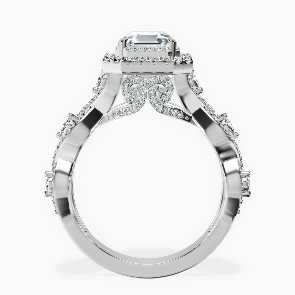 14kt White Gold Prestigia Criss Cross Halo Lab Diamond Ring side right image one