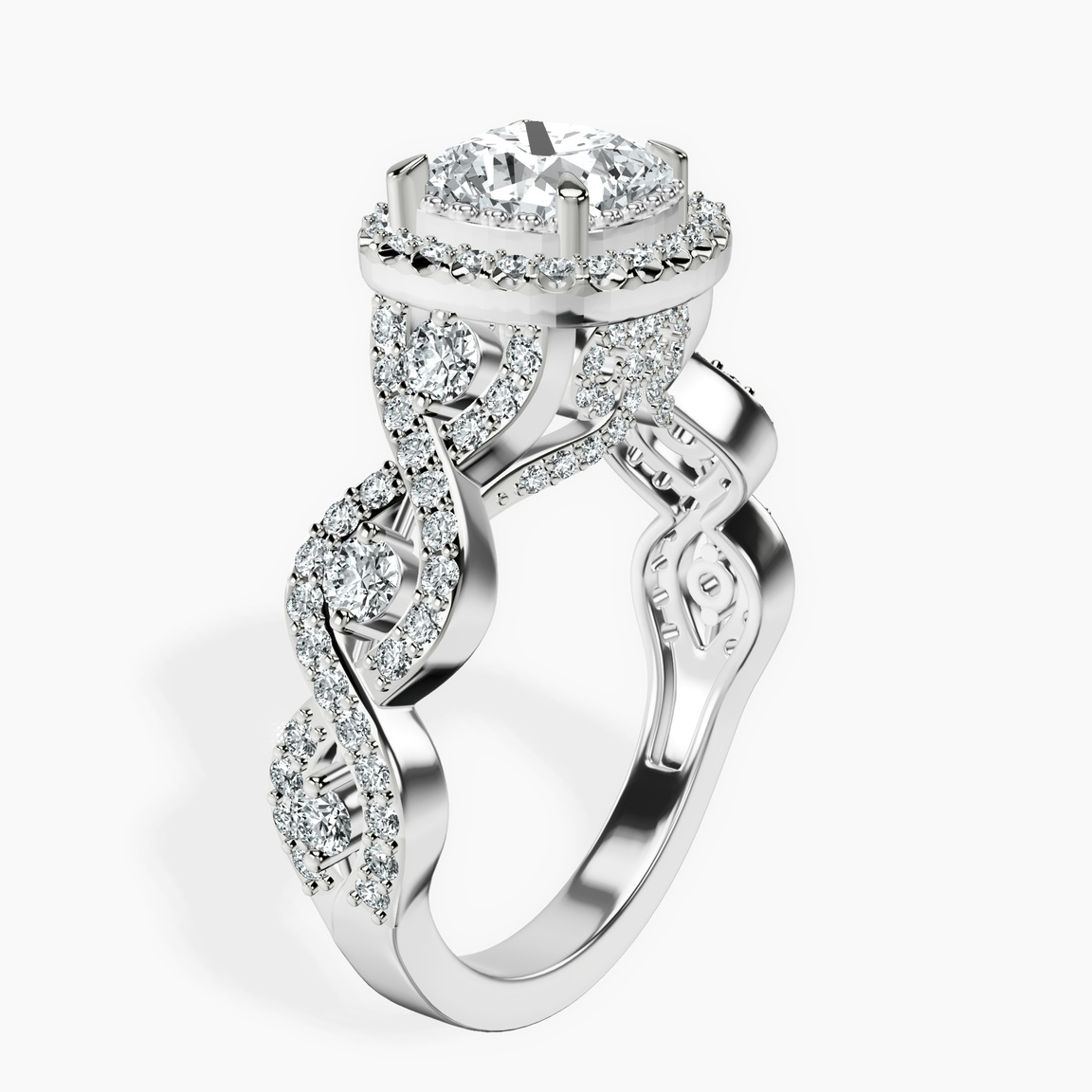 Platinum Prestigia Criss Cross Halo Lab Diamond Ring standing product image one