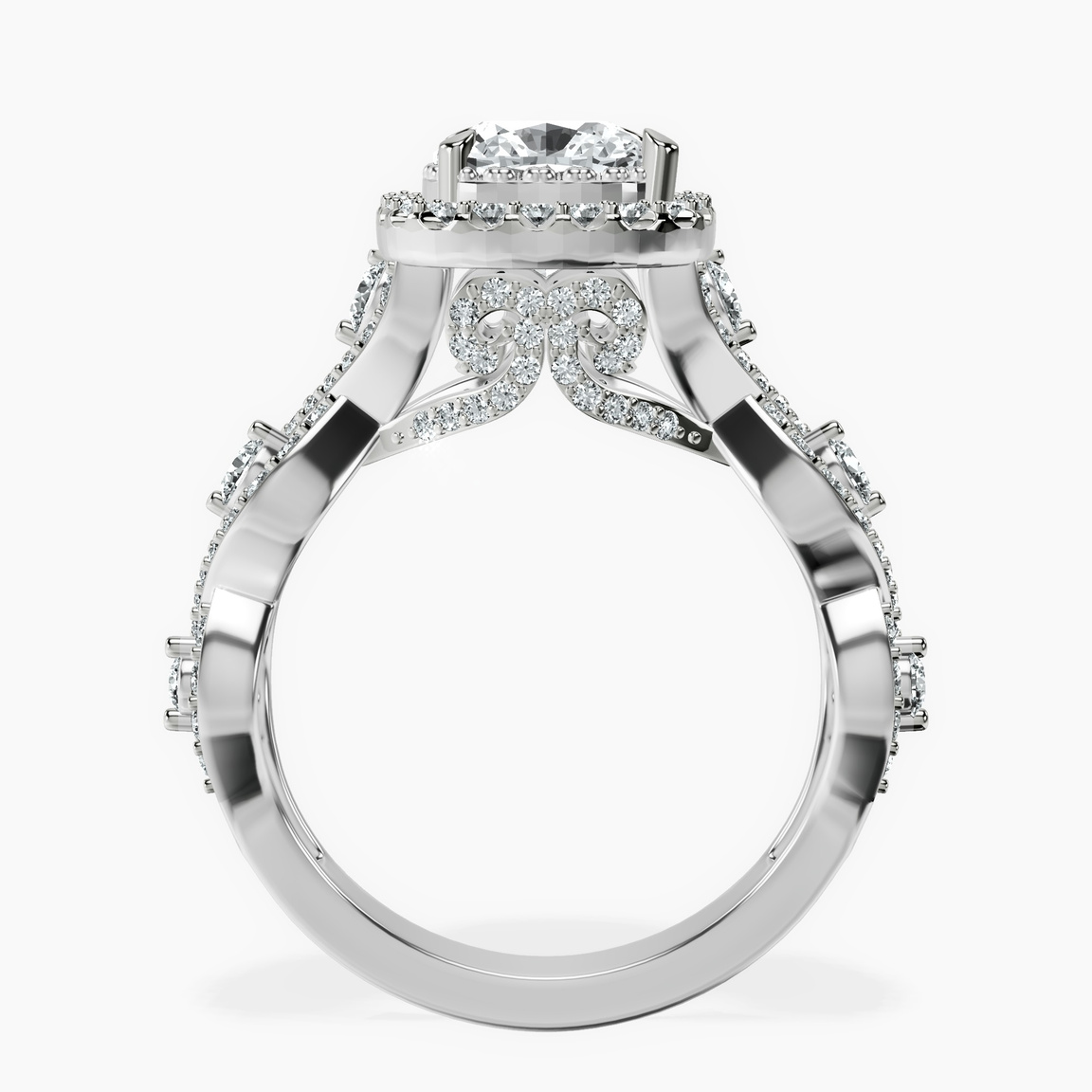 Platinum Prestigia Criss Cross Halo Lab Diamond Ring side right image one