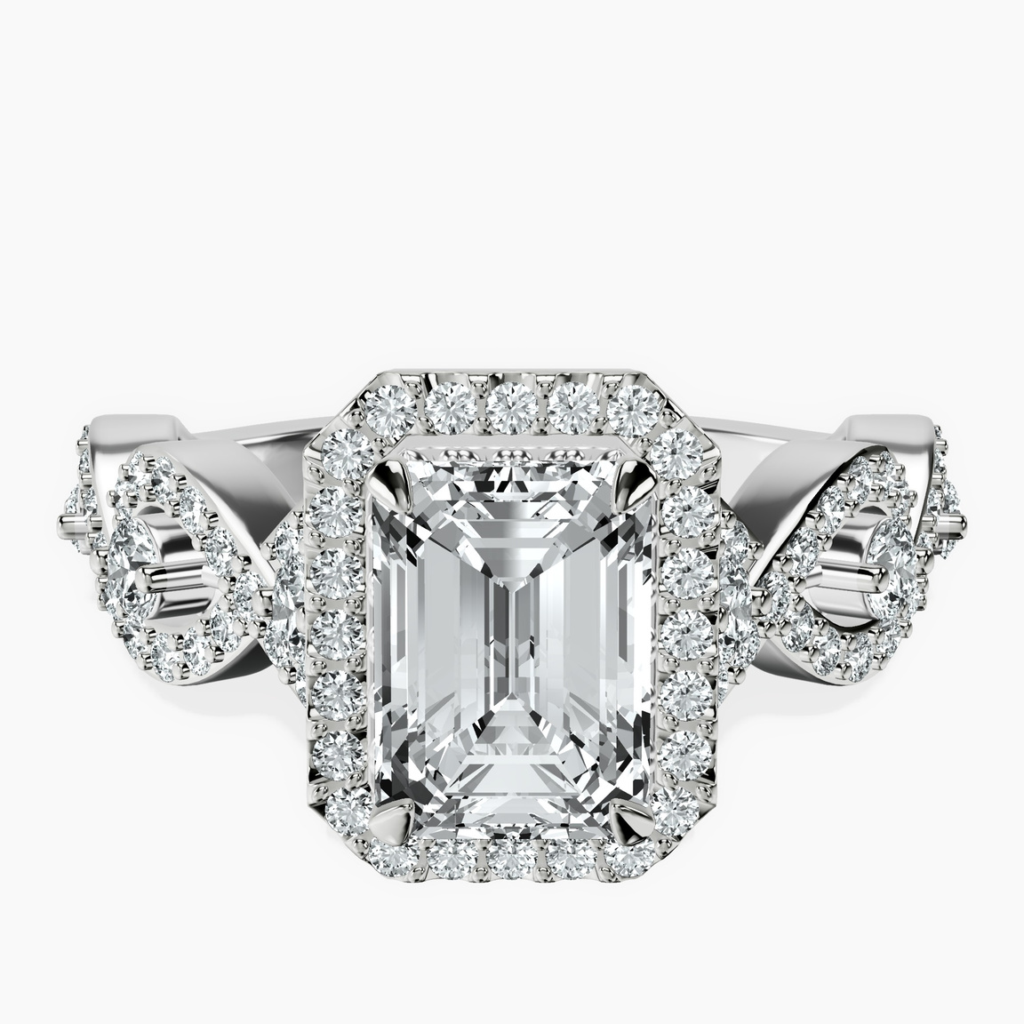 10kt White Gold Prestigia Criss Cross Halo Lab Diamond Ring front image