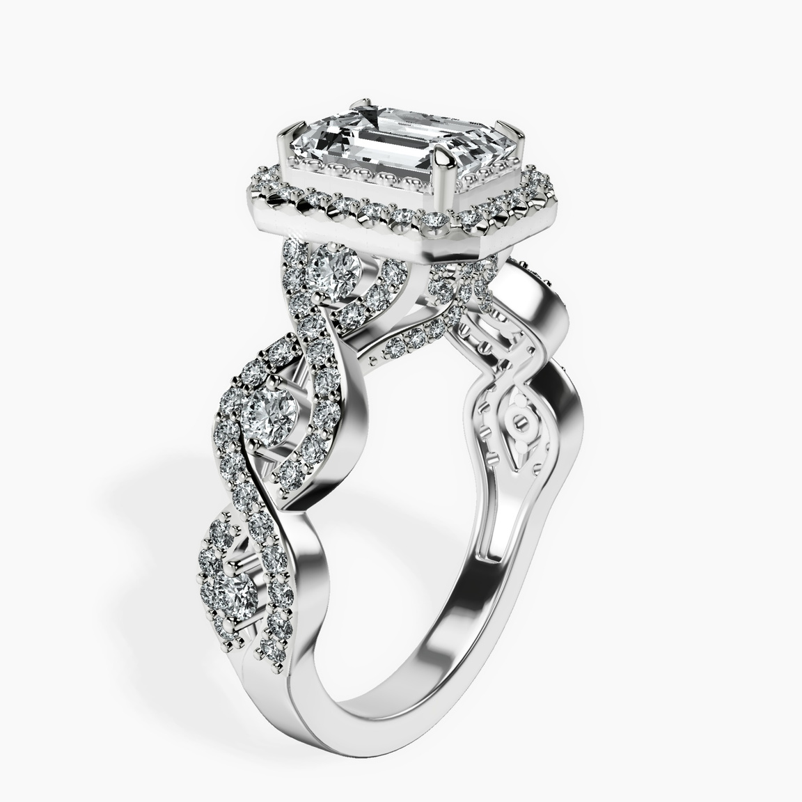10kt White Gold Prestigia Criss Cross Halo Lab Diamond Ring standing product image one