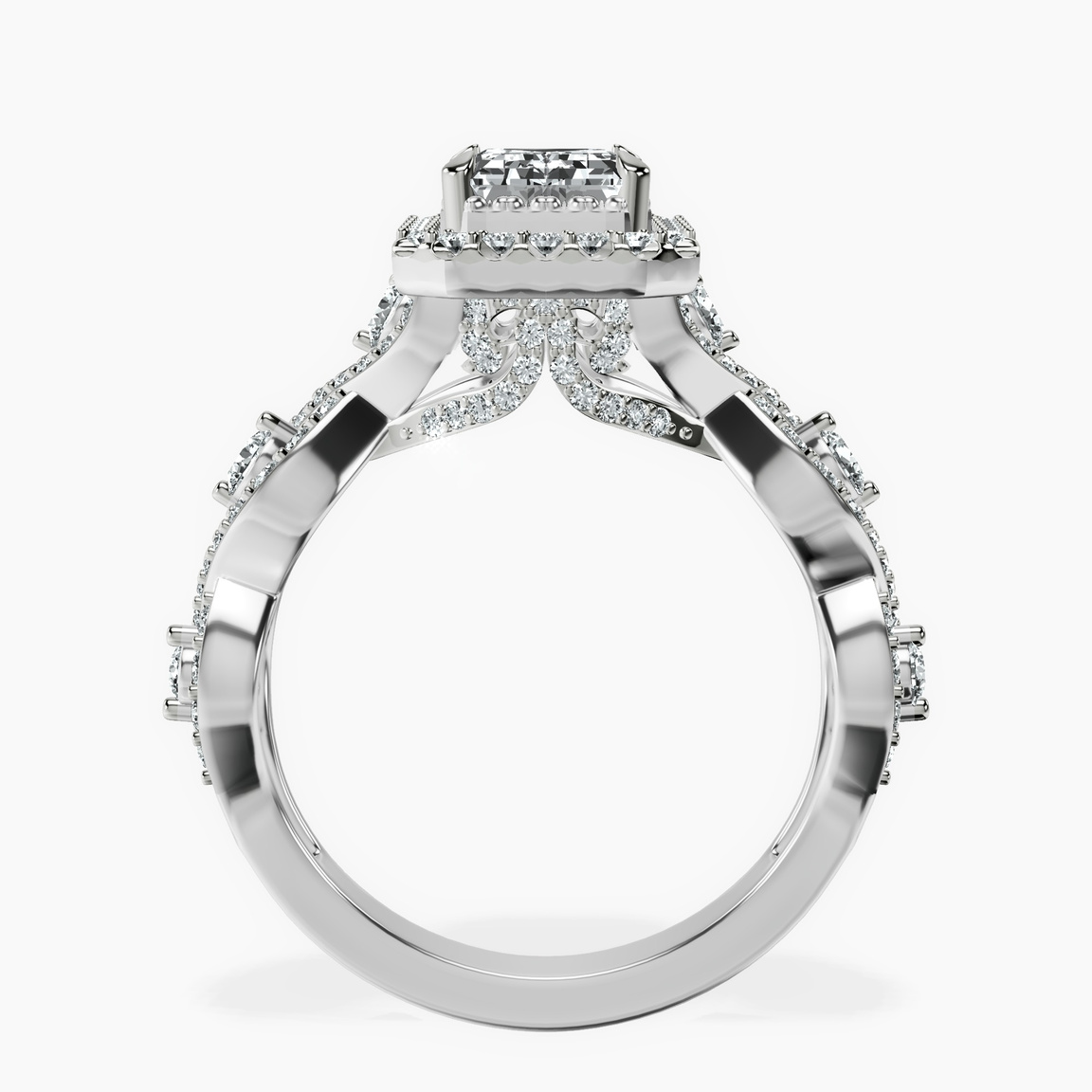 10kt White Gold Prestigia Criss Cross Halo Lab Diamond Ring side right image one