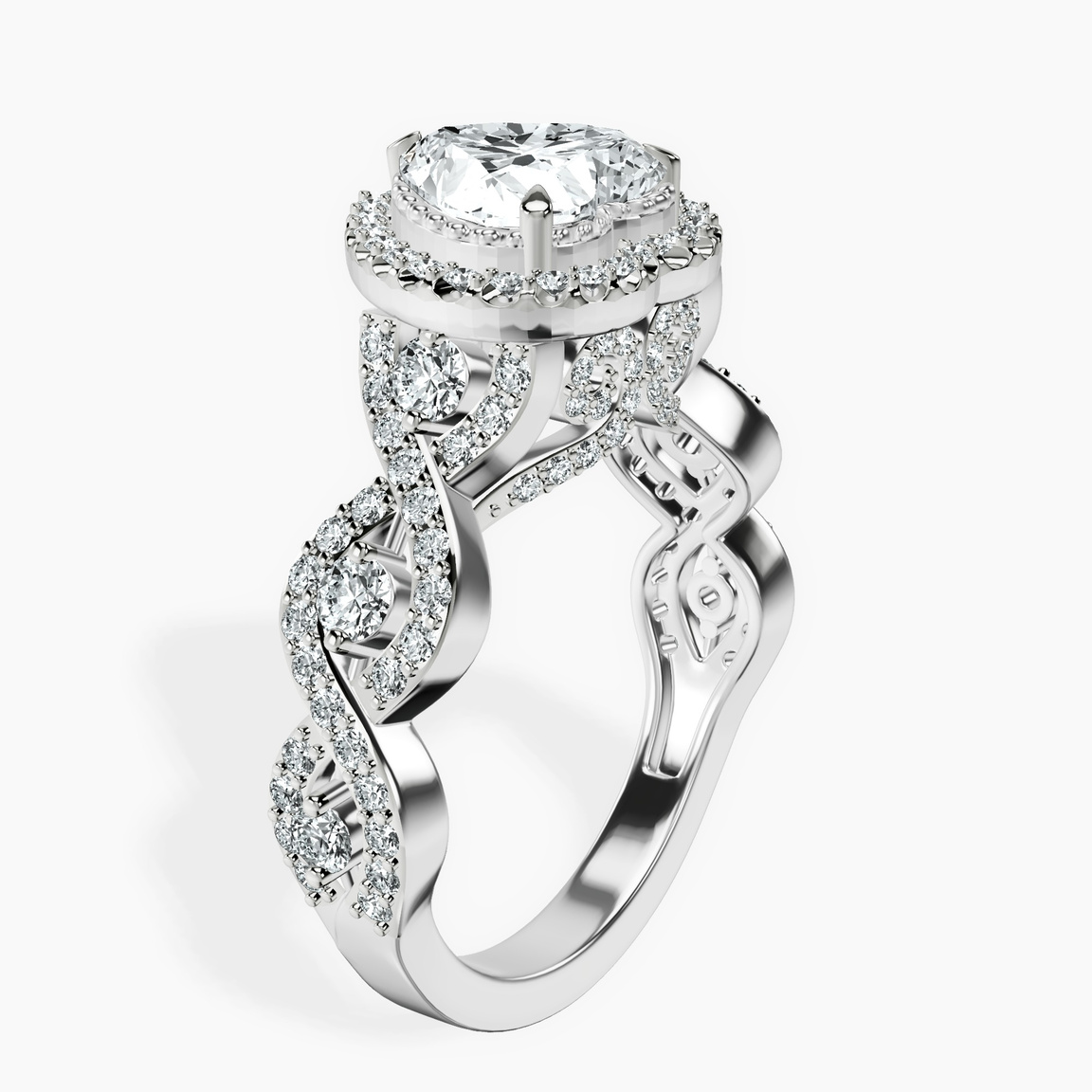 Platinum Prestigia Criss Cross Halo Lab Diamond Ring standing product image one