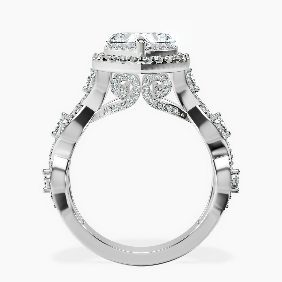 Platinum Prestigia Criss Cross Halo Lab Diamond Ring side right image one