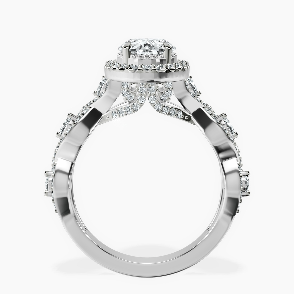 Platinum Prestigia Criss Cross Halo Lab Diamond Ring side right image one