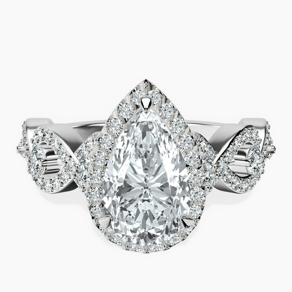 10kt White Gold Prestigia Criss Cross Halo Lab Diamond Ring front image