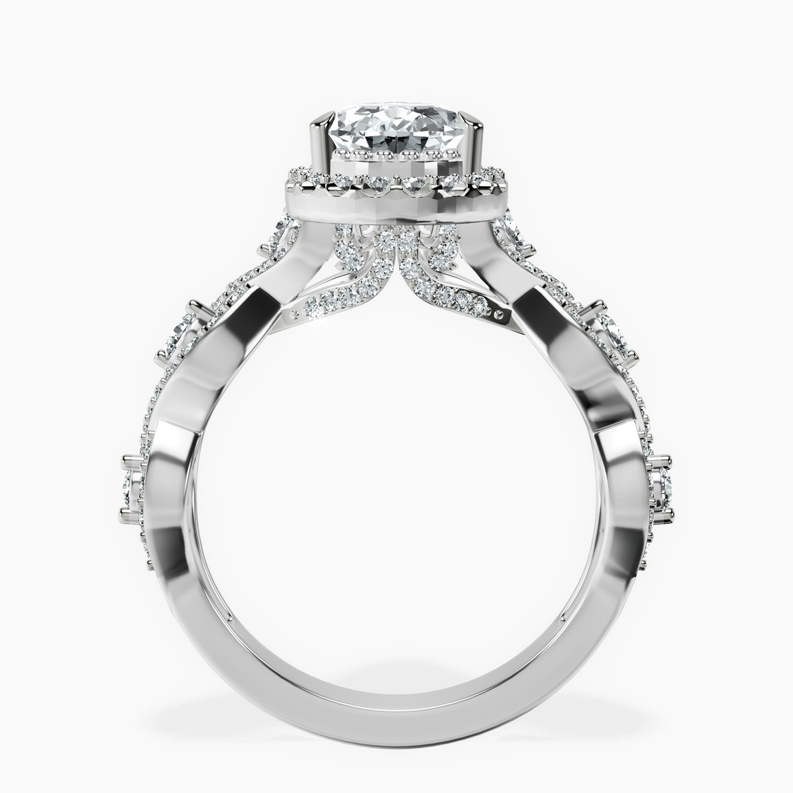 10kt White Gold Prestigia Criss Cross Halo Lab Diamond Ring side right image one