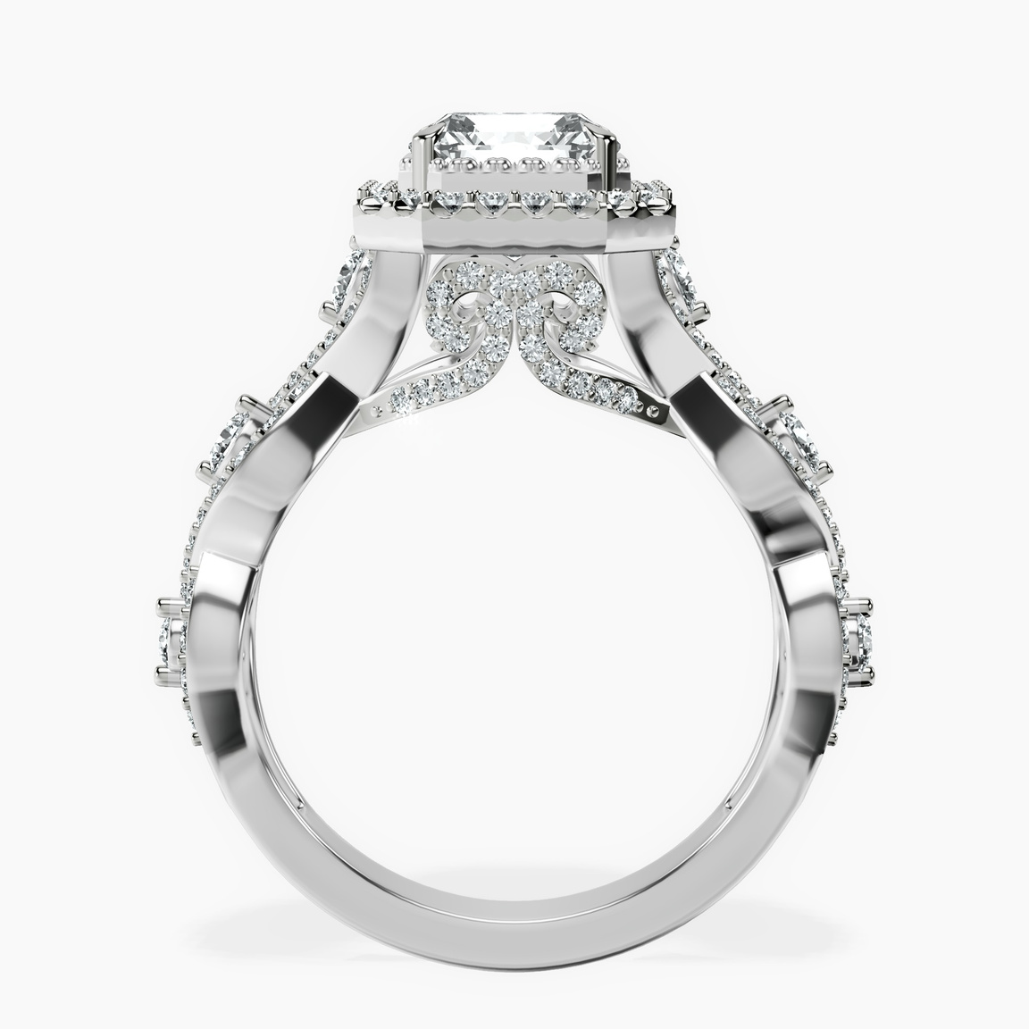 Platinum Prestigia Criss Cross Halo Lab Diamond Ring side right image one