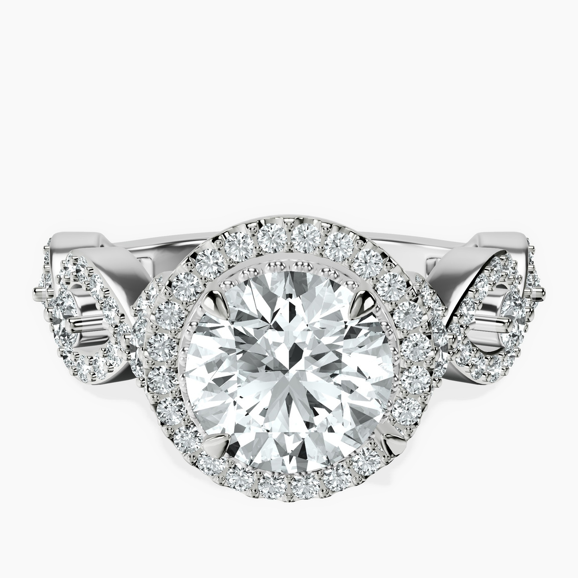 14kt White Gold Prestigia Criss Cross Halo Lab Diamond Ring front image