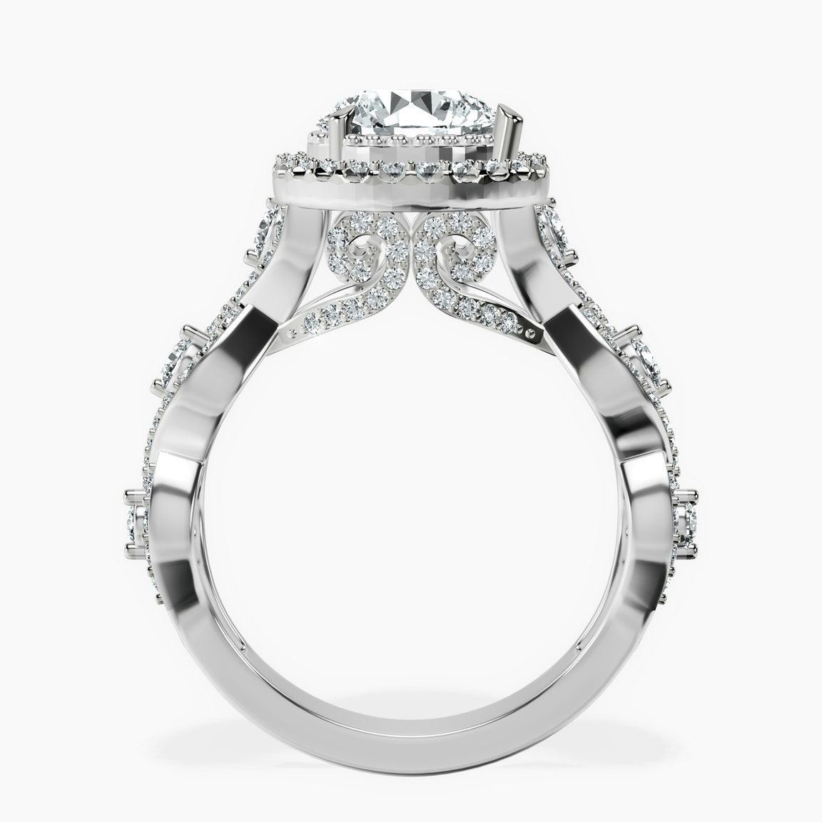 14kt White Gold Prestigia Criss Cross Halo Lab Diamond Ring side right image one