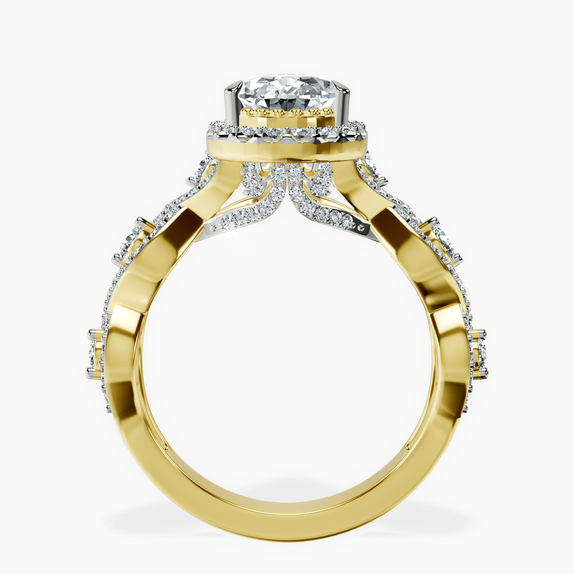 10kt Yellow Gold Prestigia Criss Cross Halo Lab Diamond Ring side right image one