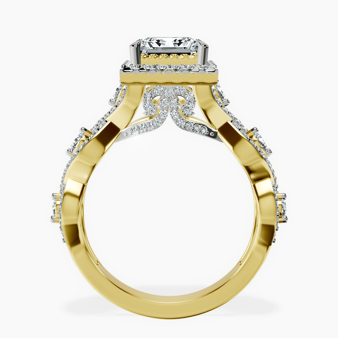 10kt Yellow Gold Prestigia Criss Cross Halo Lab Diamond Ring side right image one