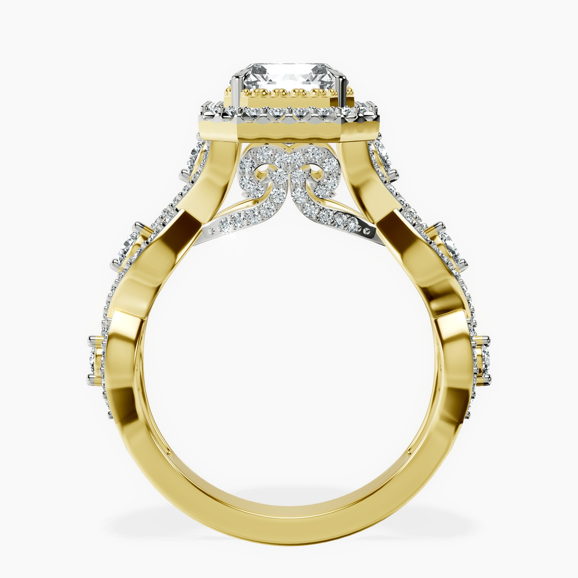 10kt Yellow Gold Prestigia Criss Cross Halo Lab Diamond Ring side right image one