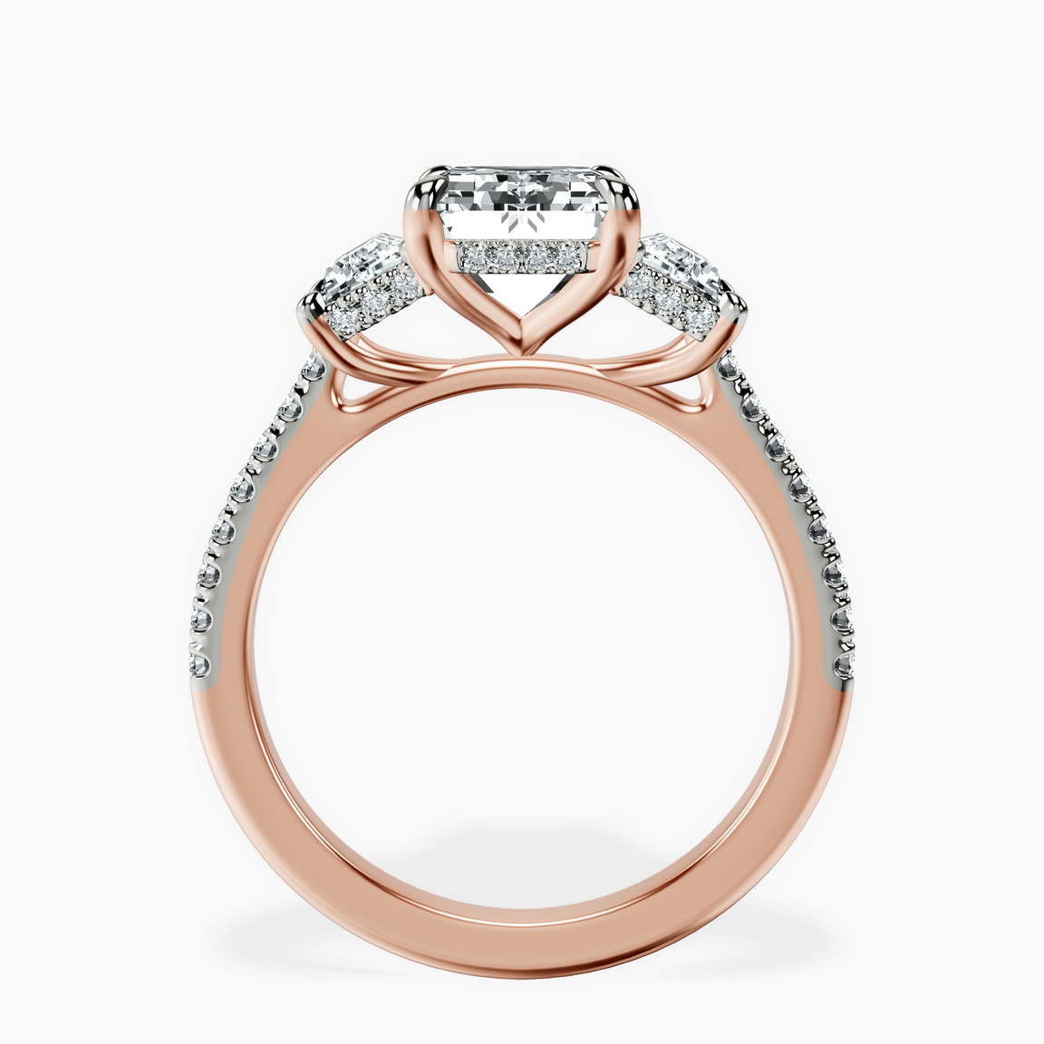 10kt Rose Gold Lavinia Three Stone Trapezoid Lab Diamond Ring side right image one