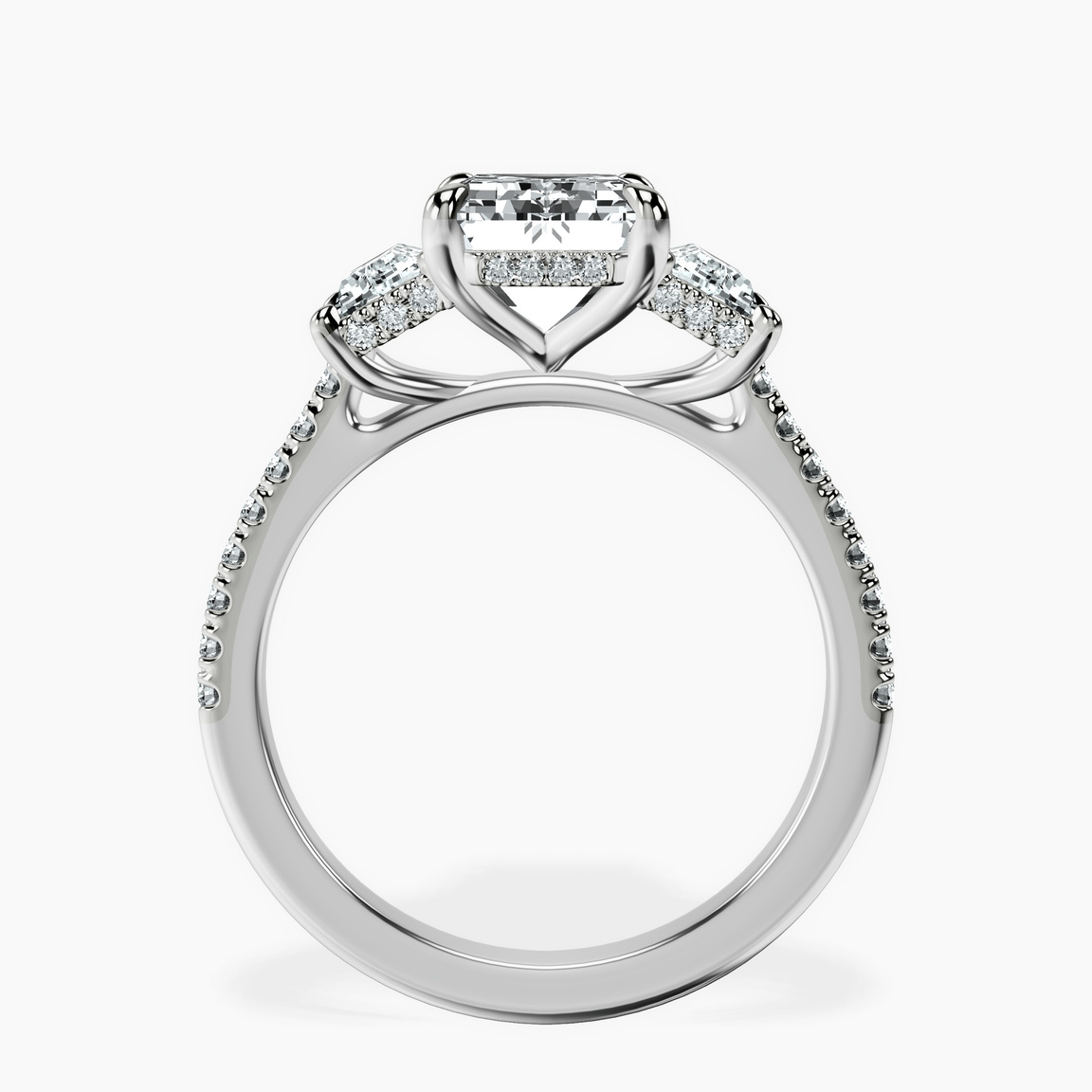 Platinum Lavinia Three Stone Trapezoid Lab Diamond Ring side right image one