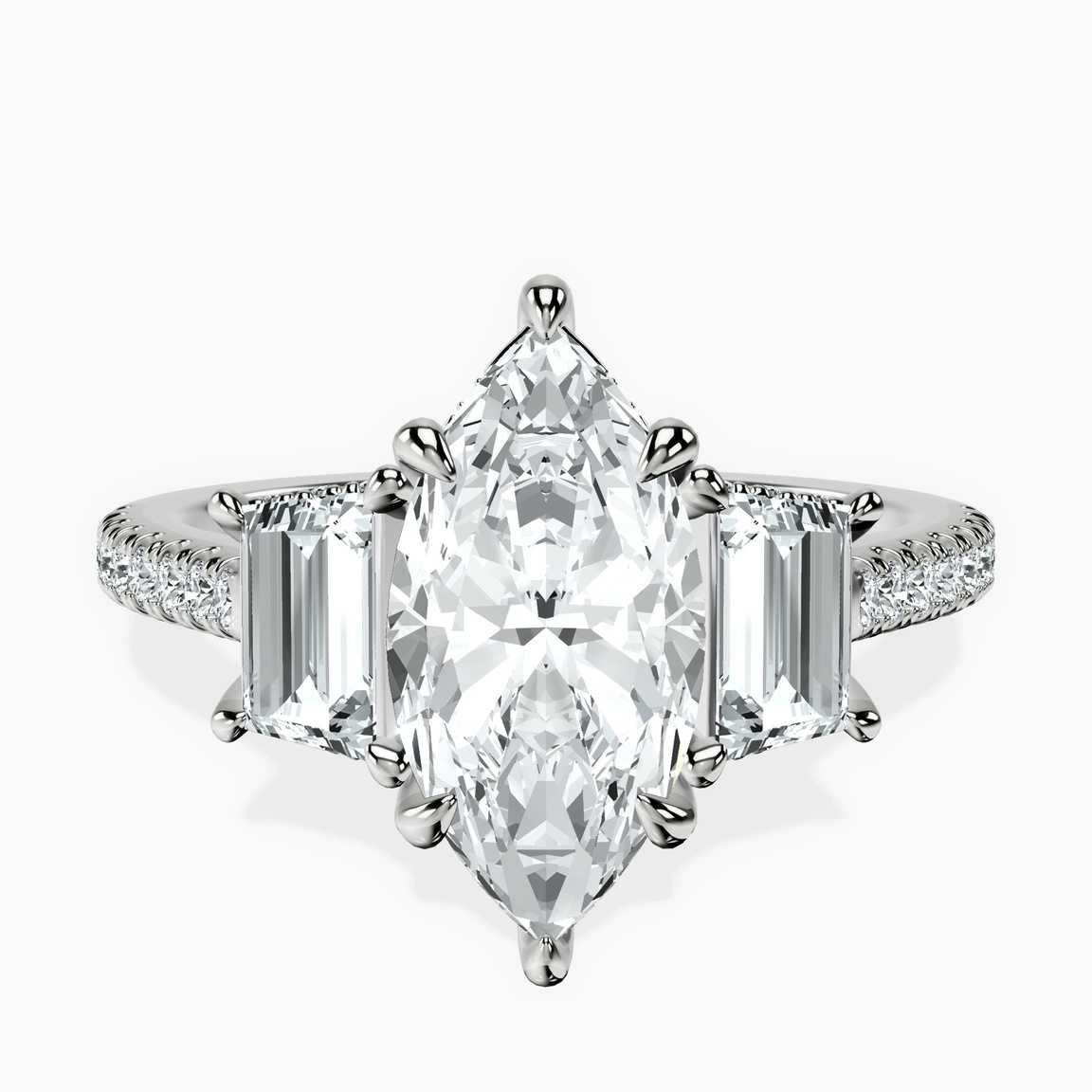 18kt White Gold Lavinia Three Stone Trapezoid Lab Diamond Ring front image