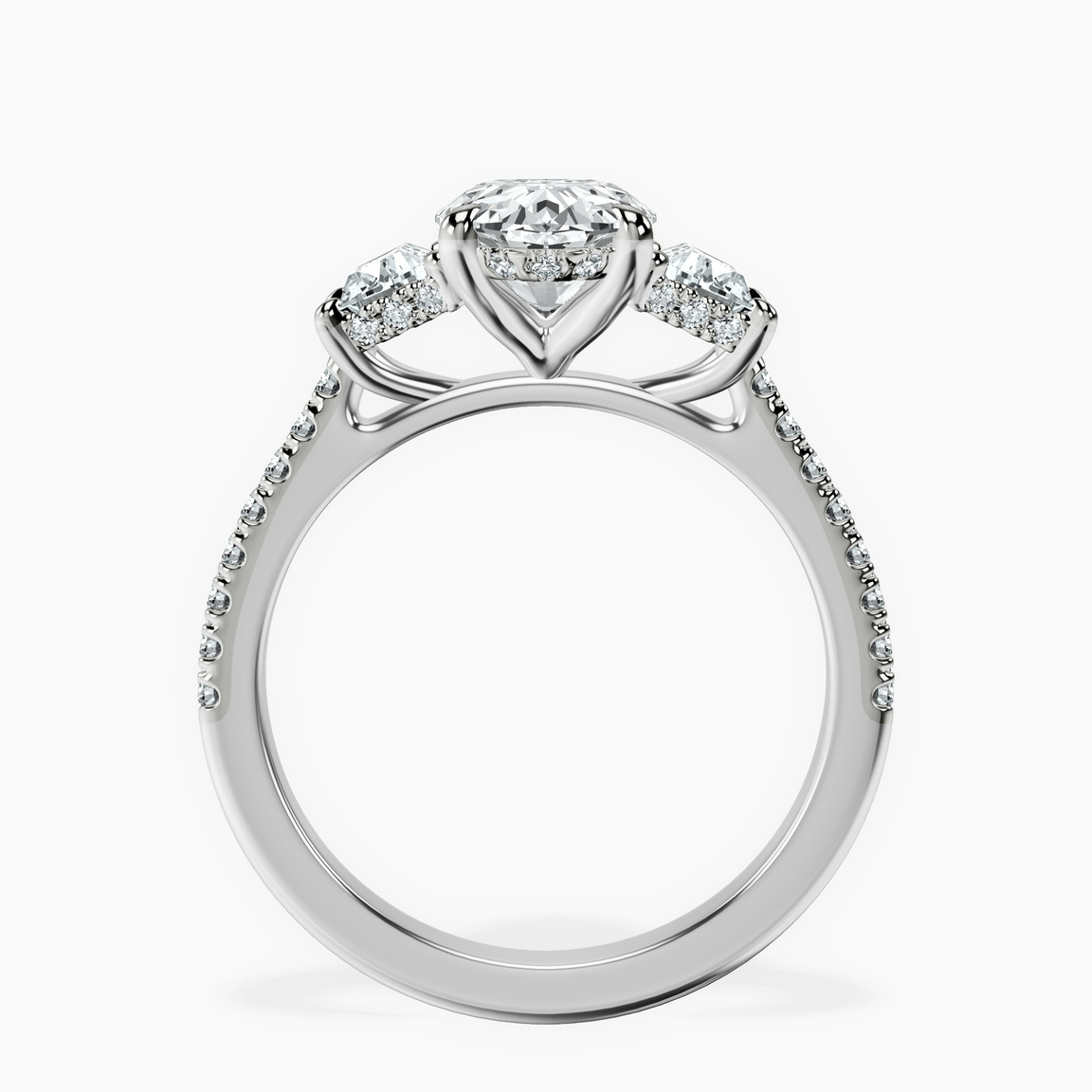 Platinum Lavinia Three Stone Trapezoid Lab Diamond Ring side right image one