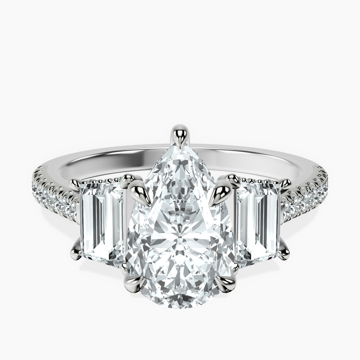 Platinum Lavinia Three Stone Trapezoid Lab Diamond Ring front image