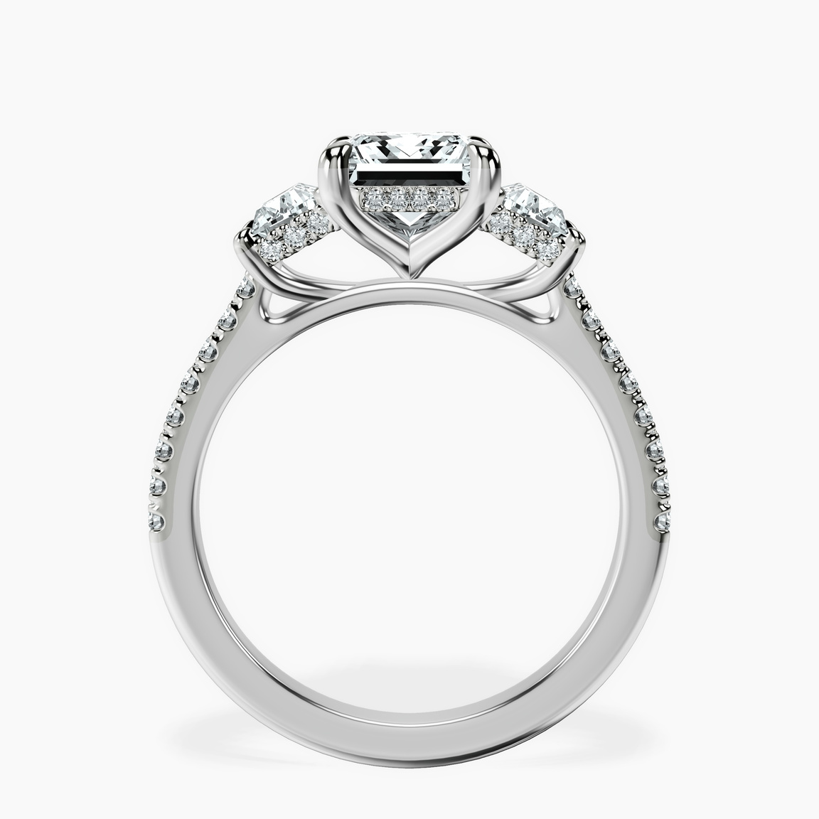 Platinum Lavinia Three Stone Trapezoid Lab Diamond Ring side right image one
