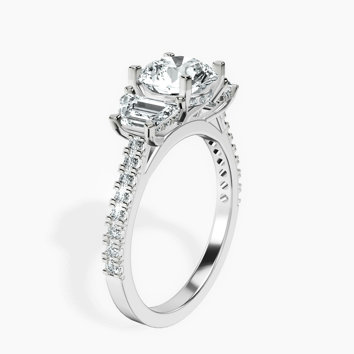 Platinum Lavinia Three Stone Trapezoid Lab Diamond Ring standing product image one