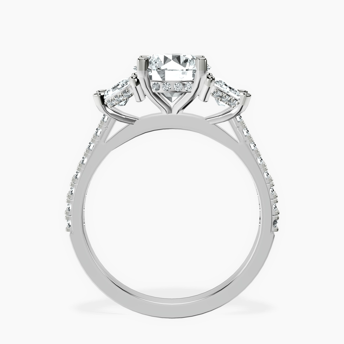Platinum Lavinia Three Stone Trapezoid Lab Diamond Ring side right image one