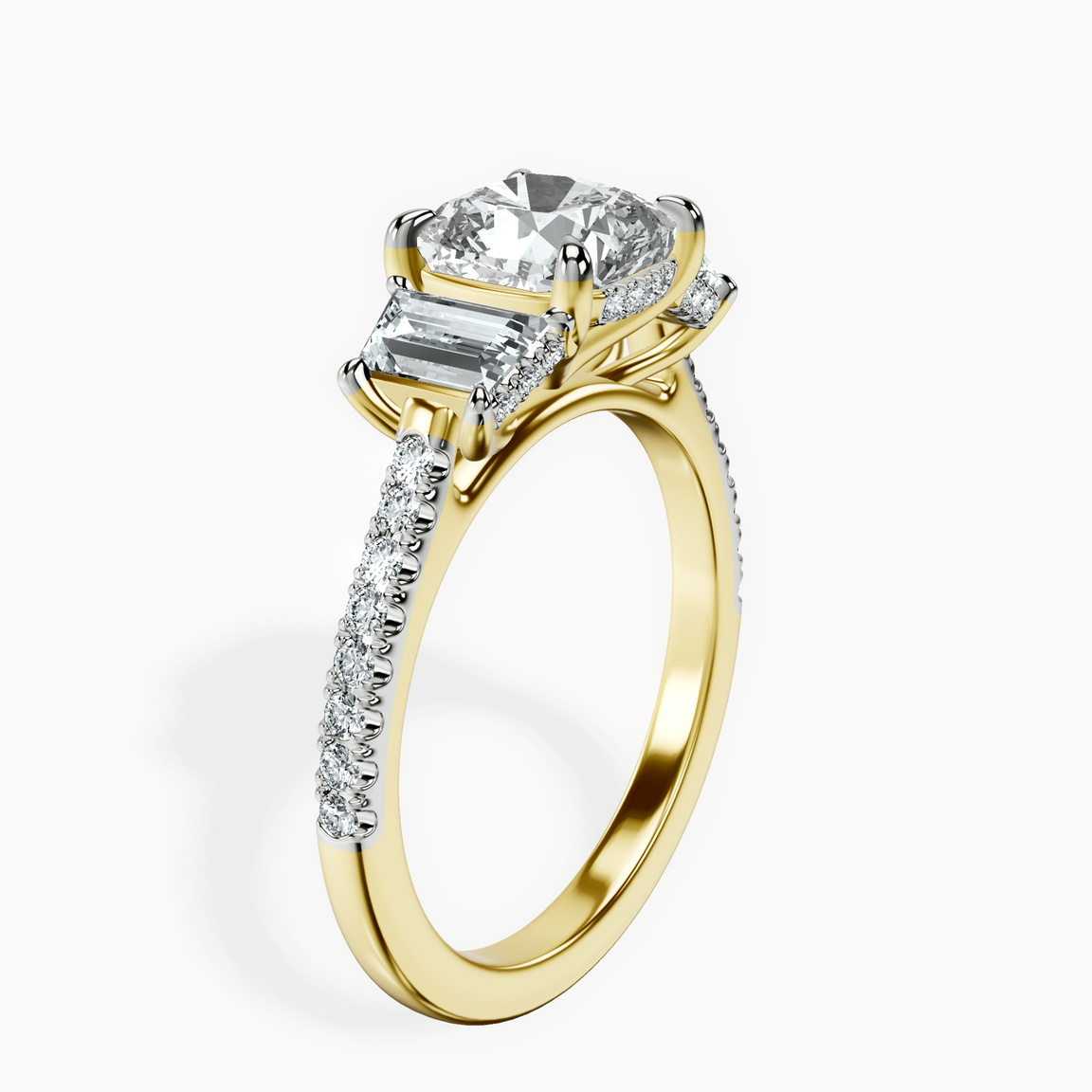 9ct Yellow Gold Lavinia Three Stone Trapezoid Lab Diamond Ring standing product image one