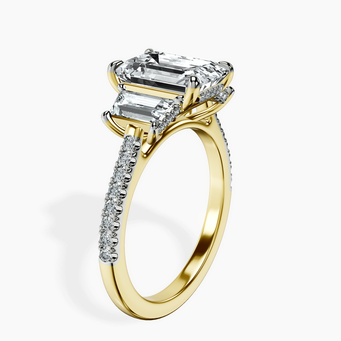 10kt Yellow Gold Lavinia Three Stone Trapezoid Lab Diamond Ring standing product image one