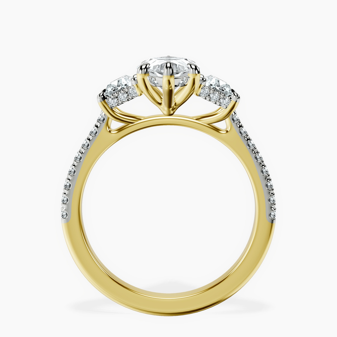 14kt Yellow Gold Lavinia Three Stone Trapezoid Lab Diamond Ring side right image one